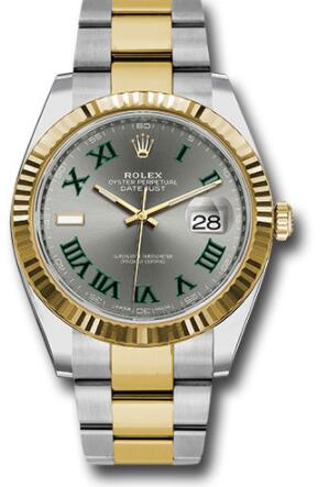 Replica Rolex Steel and Yellow Gold Rolesor Datejust 41 Watch 126333 Fluted Bezel Slate Green Roman Dial Oyster Bracelet